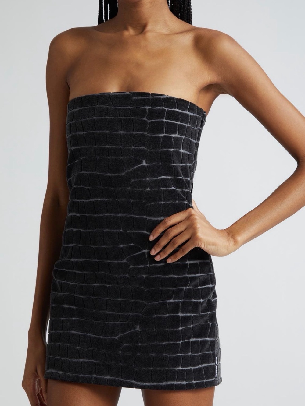 Charcoal Croc-Embossed Strapless Mini dress